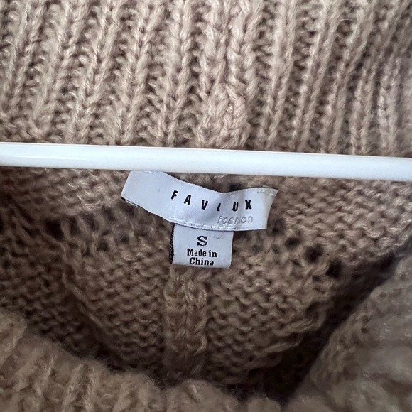 FAVLUX Tan Cowl Neck Cropped Sweater with Diamond Knit - Picture 6 of 8